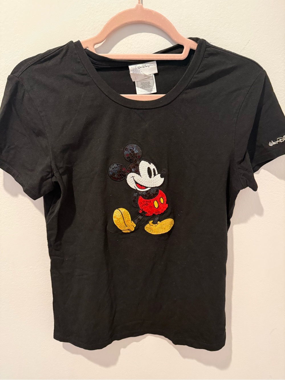 Disney Black Short Sleeve Tee with Sequined Mickey